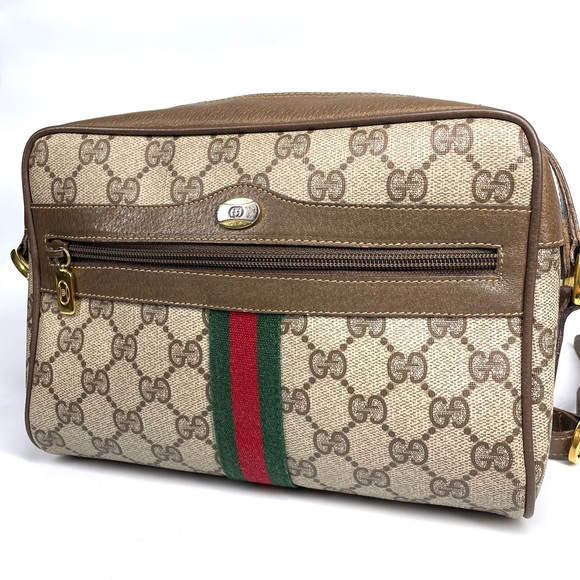🔴SOLD🔴GUCCI Vintage Sherry Line GG Web PVC Canvas Browns Crossbody Bag - Picture 4 of 16